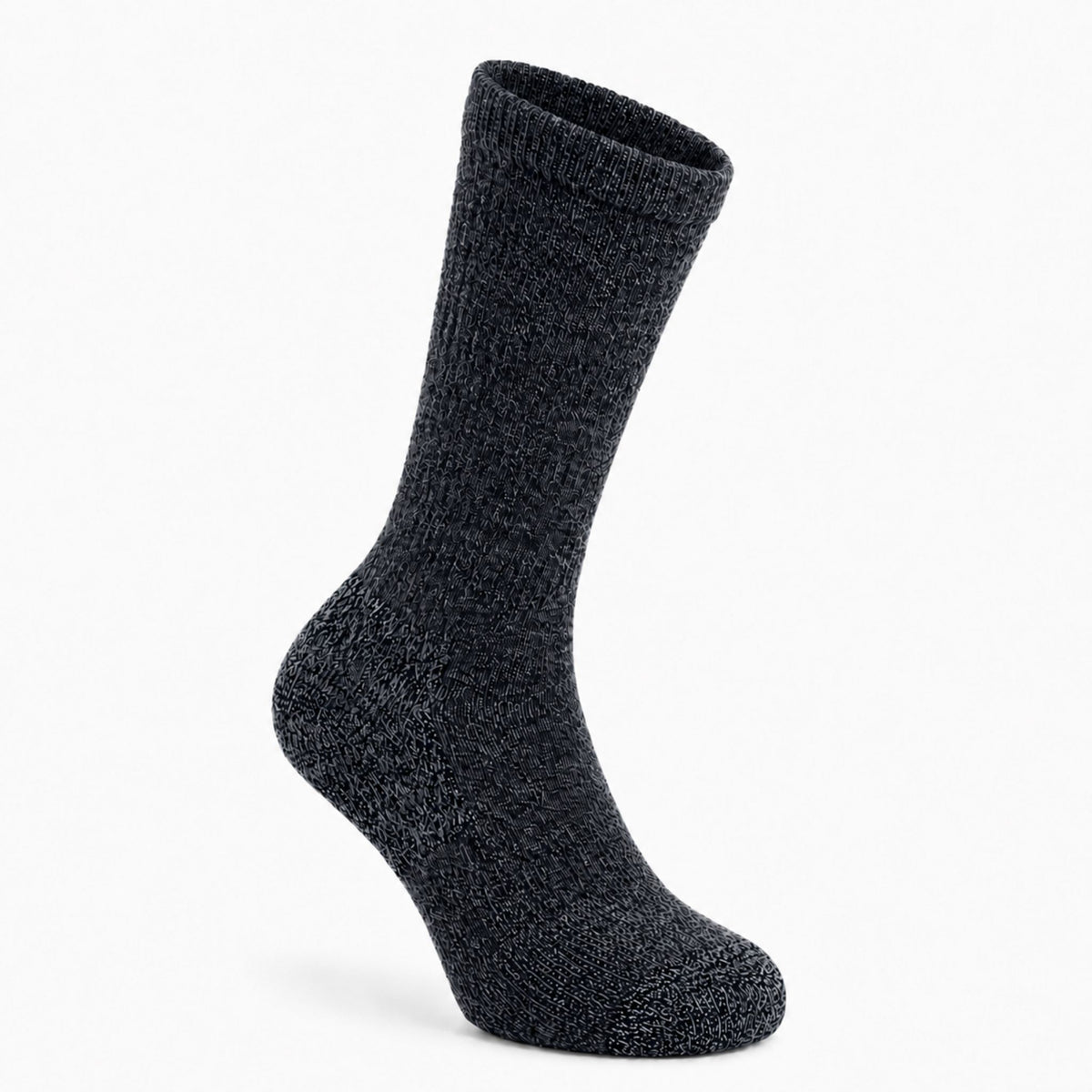 Black tweed Adventure heavyweight 9" Crew alpaca performance sock front right view