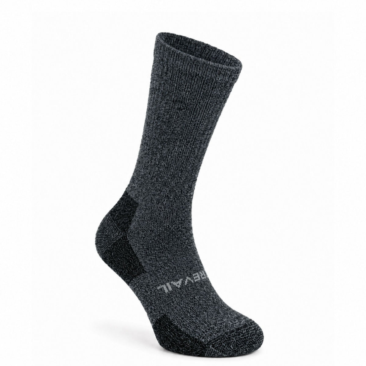 Gray tweed Prevail Midweight 9" Crew alpaca performance sock front right view