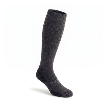 Gray tweed Prevail Midweight 14" OTC alpaca performance sock front right view