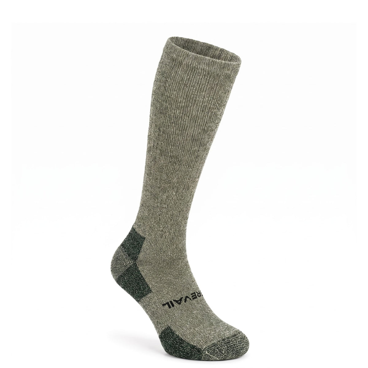 Sage tweed Prevail Midweight 14" OTC alpaca performance sock front right view