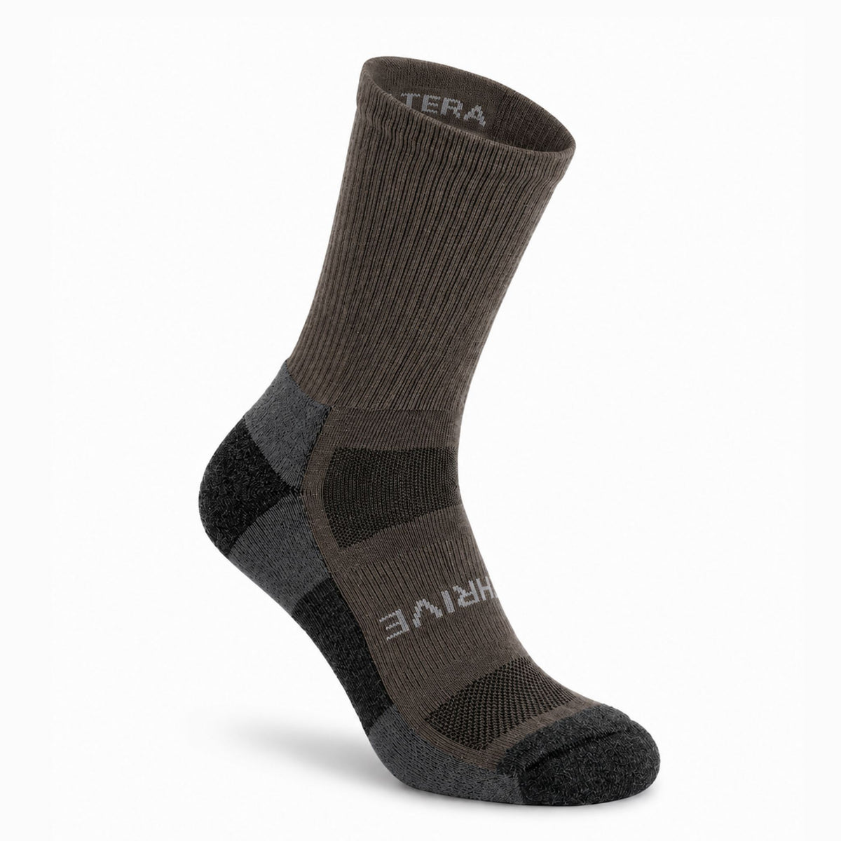 Coffee Thrive Lightweight 6" Crew alpaca sock right front view