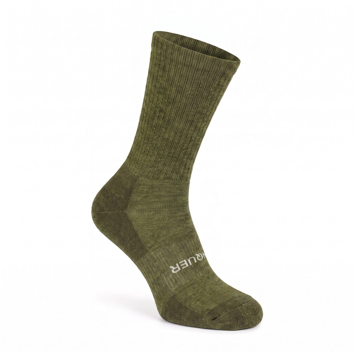 Olive Conquer Lightweight 9" crew alpaca sock right front view