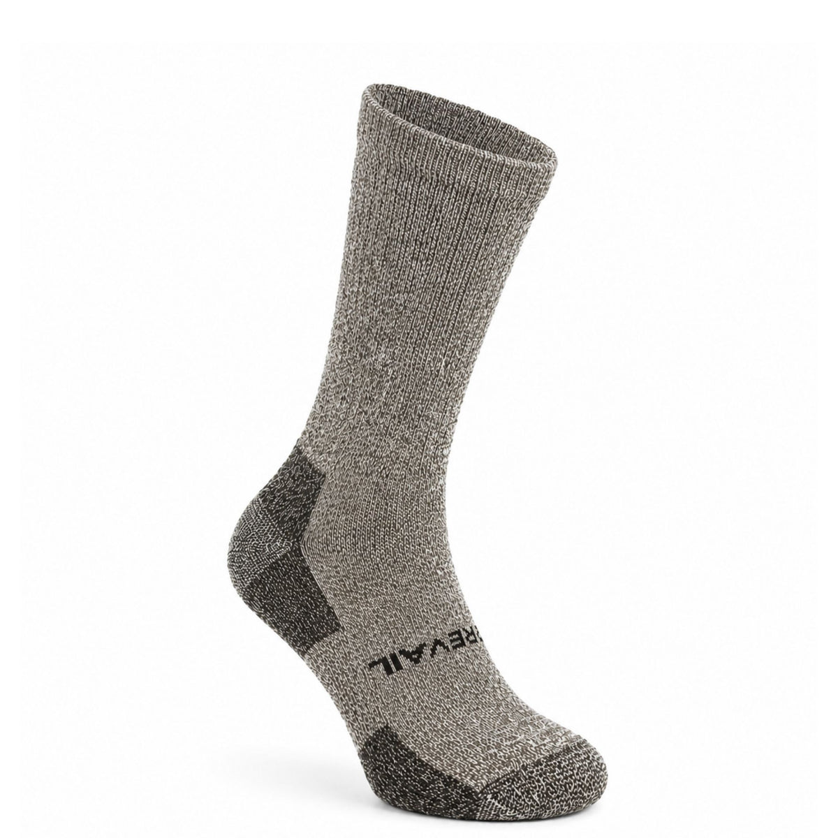 Brown tweed Prevail Midweight 9" Crew alpaca performance sock front right view