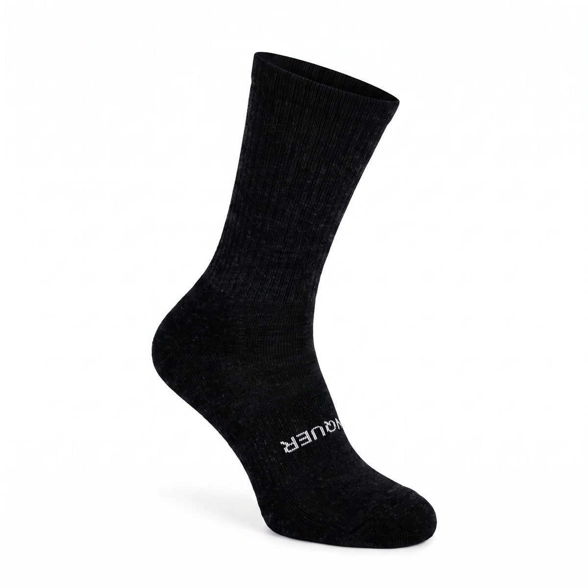 Black Conquer Lightweight 9" crew alpaca  sock right front view