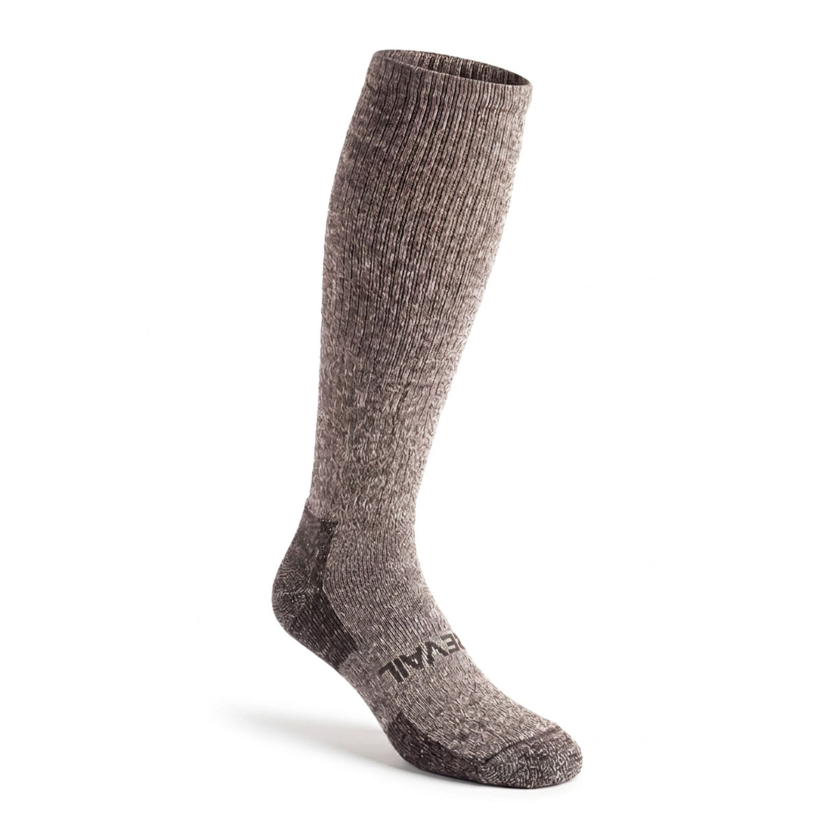 Brown tweed Prevail Midweight 14" OTC alpaca performance sock front right view